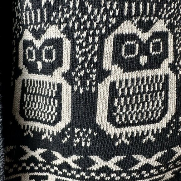 ANYBODY Collection Owl Sweater Women’s Lg Black/Tan Open Front Long Sleeve READ* - Picture 12 of 15